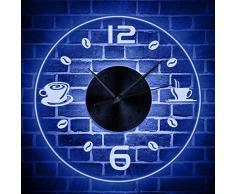 ENLAZY Vintage Tasse à café Design Illuminé Silencieux Horloge Murale Grain de café LED Enseigne Au Néon pour Café Cuisine Mur Art Coffee Bar Décor