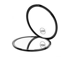 WEILY Miroir de Maquillage Compact Pour le Voyage, Miroir de Poche avec Grossissement 1X/10X avec rotation réglable à 180 °, mini miroir portable pliable rond (10X, Noir)