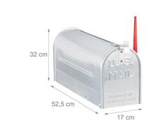 Relaxdays Boîte aux lettres américaine en aluminium avec drapeau, US Mailbox HxlxP: 22 x 16,5 x 48 cm style rétro nostalgie, argenté