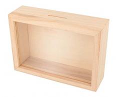 Artemio Tirelire cagnotte voyage en bois Ã dÃ©corer-17 x 12 x 5 cm, beige, 17 x 12 x 5