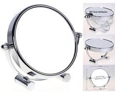 HIMRY Miroir de Maquillage/Miroir cosmétique, pivotant à 360° - Double Face : Normal et grossissement x10.Miroir sur Pied, Miroir Rasage, Miroir Salle de Bain, chromé, KXD3104 - x10