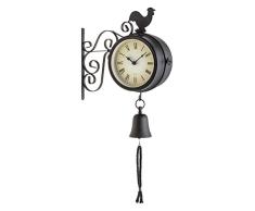 blumfeldt Early Bird - Horloge Murale Design Pendule de Gare rétro intérieur & extérieur avec thermomètre et décorations Coq et Cloche