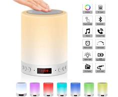 Multifonction 5 en 1 Lampe de Chevet Portable Rechargeable de Veilleuse, Lampe deTable Bluetooth Haut-parleur Musique Réveil USB Lumière Colorée Avec Carte TF, Cadeau Pour Homme/Femme/Enfant