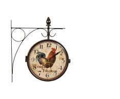 Horloge De Gare Ancienne Double Face Café Français 24cm - Fer Forgé - Marron - Décoration dAutrefois