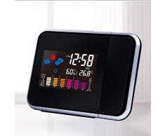 mubgo Pendules Murales Réveil À Projection Numérique Station Météo avec Température Thermomètre Humidité Hygromètre Chevet Réveil Projecteur Horloge