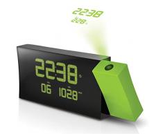 FENGCLOCK Radio à Projection LCDLCD Projection Radio Réveil, Grand écran Intelligente De Chevet Projecteur Horloge, Numérique électronique Température Affichage,Green