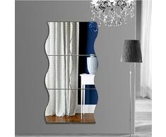 Hangqiao 6pcs Miroir de Mur Carree Autocollant Motif de Vagues dArgent Murales de Style Chambre denfant Decoration