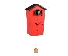 KOOKOO Birdhouse Rouge, Coucou Moderne avec Chants des 12 Oiseaux ou Coucou, Horloge Coucou Design avec Pendule, Enregistrement naturels de Jean-Claude Roché