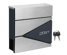 SONGMICS Boîte aux Lettres Murale, avec Porte-journaux, Clés, Facile à Installer, Acier Inoxydable, Design Moderne, Gris Anthracite et Argenté GMB51AS