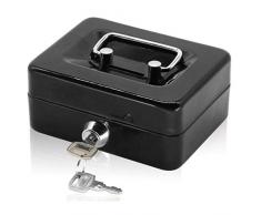 Caisse avec Serrure à clé, Tirelire portative en métal à Double Couche et 2 clés pour la sécurité 12.5 * 10 * 5.6cm (S, Noir)