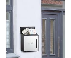 Relaxdays Boîte aux lettres murale moderne en acier bicolore design HxlxP: 33 x 35 x 12,5 cm fente porte DIN-A4, noir-blanc