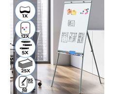 Chevalet de Conférence - Magnétique, 60 x 90 cm, Effaçable, avec Trépied Hauteur Reglable, Cadre en Aluminium - Paperboard, Flipchart, Tableau Magnétique Blanc