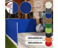 Store Latéral Rétractable - Taille 160x600 ou 180x600 cm et Couleur au Choix, Enroulable, Protection UV, pour Terrasse, Jardin, Balcon - Paravent, Brise Vue Extérieur, Double