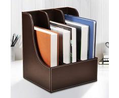XX&HOLDER 3-Fente Porte-Magazines Bois Cuir Range-revues,Vertical Présentoir Stand pour La Table Réception Accueil Office-a