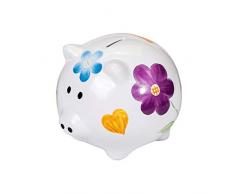 SPOTTED DOG GIFT COMPANY Tirelire Cochon en Céramique avec Fleurs et Coeurs, Cadeau pour Enfant Fille e Adulte Femme