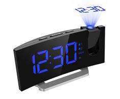 Mpow Radio Reveil Projection Plafond, Reveil Matin Afficheur LED de 5 Pouces, Téléphone de Charge USB, Horloge avec 2 Modes dAlarme, 4 Sons D’Alarme, 6 Niveaux de Luminosité de lécran, Snooze