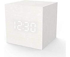 Kaever Réveil Numérique à Del Multifonctions en Bois avec Affichage Heure, Date Et Température (Carré) (Blanc)