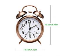 Rétro réveil, Réveil de Chevet à l’Ancienne avec Double Cloche sans tic tac, Réveil Silencieux Vintage à Quartz analogique à Piles avec veilleuse pour Chambre Marron