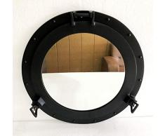 Nautical Collection Store Bateau Canal Antique Noir Hublot-Fenêtre Navire Miroir Rond Accueil Mur Monté Décoratif