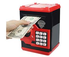 HUSAN - Tirelire électronique avec Mot de Passe - Mini Distributeur de Billets - Boite à Monnaie pour Enfants - Cadeau danniversaire/Noël (Rouge)