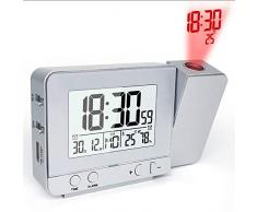 mubgo Pendules Murales Projection Réveil Numérique Date Snooze Fonction Rétro-Éclairage Rotatif Réveil Projecteur Multifonctionnel LED Horloge