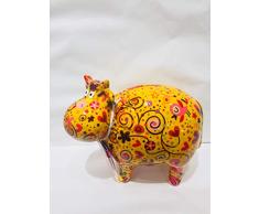 Pomme Pidou, Tirelire Vache Bella Jaune Motifs Fleurs, Coeurs et Oiseaux
