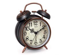 Eachui Réveil à Double Cloche avec Lumière, Grand Cadran de 10cm, Réveil à Quartz Analogique avec Alarme Puissante, sans Tic-tac, sans Bruit (Chiffres Arabes)