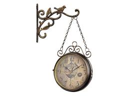 Lucky Family Horloge Murale Double Face Gare Rétro Cadran avec Potence de Fixation Pendule, pour L’intérieur et L’extérieur Maison Jardin Cuisine Cour Séjour