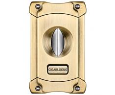 CIGARLOONG Coupe-cigares en Acier Inoxydable affûtage des Lames coupées en V avec poinçon(Gold)