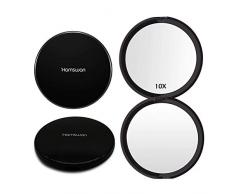 Miroir de Poche, HAMSWAN Miroir de Maquillage Pliant Double Face avec Miroir Ordinaire et Grossissement 10 x pour Mariage Anniversaire et Voyage Cadeau pour Femme (Noir)
