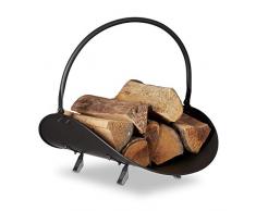 Relaxdays Panier à bûches bois de cheminée porte-revues porte-journaux acier métal HxlxP: 40 x 38 x 48 cm, noir