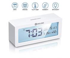 DIGOO Réveil Digital, Réveil Numérique, Alarm Réveil LED avec Fonction Snooze, Rétro-Eclairage,Grand Écran LED Afficher avec Heure/Jour/Date/Humidité/Température