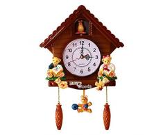 vap26 Horloge Murale à Pendule à Coucou en Bois, Horloge à Coucou à Quartz avec Musique pour la Maison des Enfants