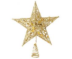 La Vogue Cimier Noël Étoile Fer Paillette Decoration Etoile pour Sommet Sapin Arbre Noel Cour Or 25 * 20cm