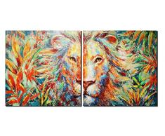 Meubletmoi Peintures sur Toile Cadres décoratifs murals diptyque Multicolore - Tableaux décoration Lion - The King