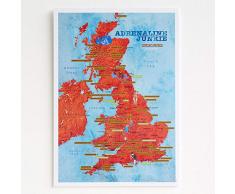 Maps International Poster Carte du Royaume-Uni Motif Adrénaline à gratter – Snowboard, Surf, Natation Sauvage, Parachutisme, Escalade – 30 x 42 cm