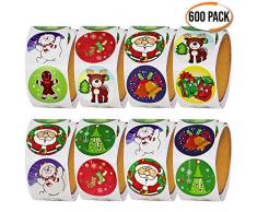 Paquet De 600 Autocollants De Noël - 6 Rouleaux de 100 Gommettes Autocollantes Enfants Loisirs Créatifs Festifs - Stickers Parfait pour les Cadeaux et Décorations de Noël, Pochettes-Surprise