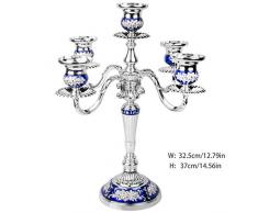 LUSUNT Candélabre Chandelier Bougeoir Alliage 32*37cm 3/5 bras, couleur bleu saphir, argent, dîner aux chandelles, Noël, artisanat pour la décoration de mariage, cadeaux pour la maison