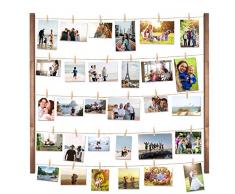 Vencipo DIY Cadre Photo Mural en Bois Collage pour Accrocher Décoration Murale, Corde Porte-Photos Pêle-Mêle avec 30 Clip, Affichage Photo pour la Suspendre Artwork, Notes, Couple, Anniversaire