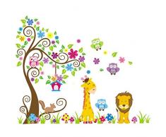 Rainbow Unicorn Enfants Jungle Thème Peel & Stick Wall Decal 35 Coloré Hibou Girafe Lion Arbre Décoratif Bébé Sticker Mural pour Enfants Chambre, Nursery, Playroom Mural