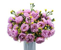 MZMing [4 pièces] Fleurs de Pivoine Artificielles Rétro Faux Fleur de Pivoine Arrangement Floraux Soie Bouquet de Mariée avec Bourgeons et Feuilles pour Maison Cuisine Jardin Mariage Décor - Pourpre