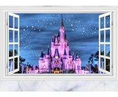 skyllc® Beau château Star Sky 3D Window View Sitting Room Sofa Backdrop Wall Sticker Art Poster