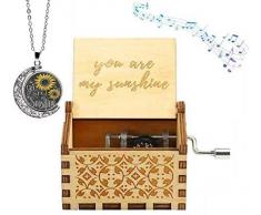 Funmo Boîte à Musique en Bois You are My Sunshine Gravure au Laser Vintage Sunshine Boîte à Musique Cadeau pour Anniversaire/Noël/Saint Valentin