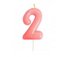 Bougie anniversaire rose pailleté chiffre 2