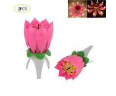 2pcs romantique joyeux anniversaire magique fleur musicale, bougies de musique, bougie de fleur de lotus, bougies danniversaire cadeau