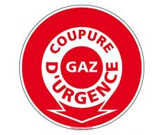 Coupure d'Urgence Gaz - Adhésif Autocollant Sticker - Diamètre 125 mm - Garantie 10 ans - Panneau incendie