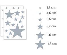PREMYO Set de 25 Stickers Muraux Enfants Étoiles - Autocollants Décoration Murale Chambre Bébé - Facile à Poser Gris