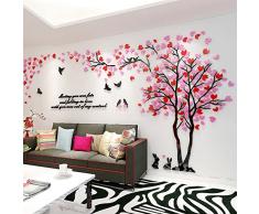 Alicemall Stickers Arbre Mural 3D Autocollants en Acrylique avec des Feuilles Multicolores pour Décoration de la Maison (Style 2(Feuilles Rose et Rouge vers Gauche))