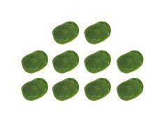 Cabilock 10Pcs Mousse Artificielle Roches Décoratives Fausses Pierres Boules de Mousse Verte Pierres Couvertes Bonsaï Vases Charges pour Terrariums de Jardin de Fées 7X10 Cm (Vert)