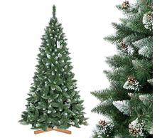 FairyTrees Arbre Sapin Artificiel de Noêl Pin, Naturel Blanc Enneigé, Matière PVC, Pommes de Pin Vraies, Socle en Bois, 250cm, FT04-250
